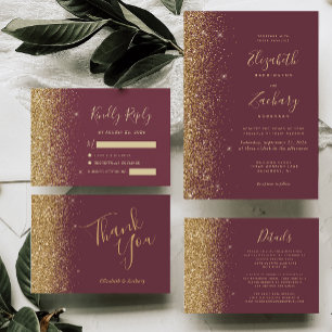 Gold Glitzer Edge Dark Burgundy Wedding Vielen Dan Karte