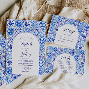 Portugiesisch Blaue Tiles Arch Wedding RSVP Karte