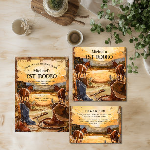 Rustikales Cowboy-Rodeo-Thema zum 1. Geburtstag Dankeskarte