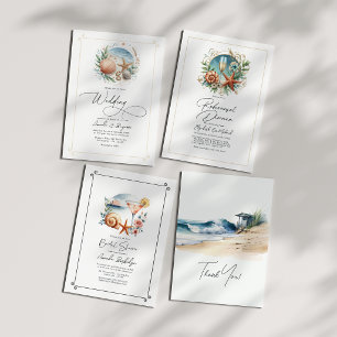 Coastal Chic Beach Wedding Foto Dankeskarte