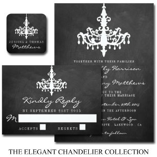 Elegante Chandelier Chalkboard Wedding Collection Einladung