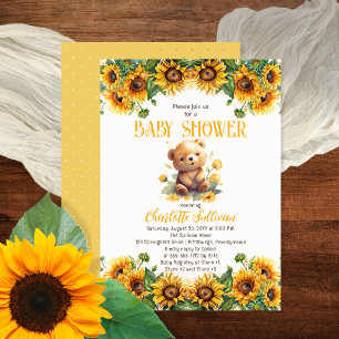 Teddy Bear and Sunflowers Baby Dusche Poster
