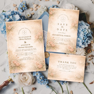 Antike Blumige Vintage-Hochzeit im Gartenstil Dankeskarte