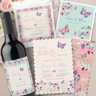 Butterfly Garden Pastel Peach Lavender Baby Dusche Einladung