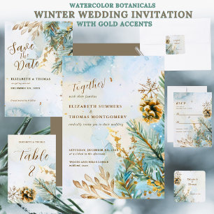 Aquarell-Botanik Winterhochzeit Goldakzente Acrylschild