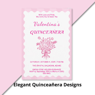 Elegant Quinceañera Floral Bouquet   Rosa und Weiß Einladung