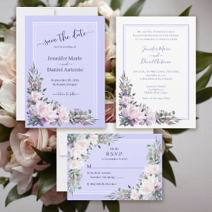 Peony Garden Periwinkle White Wedding Einladung