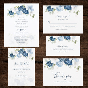 Elegant Dusty Blue Floral Wedding Online Details Begleitkarte