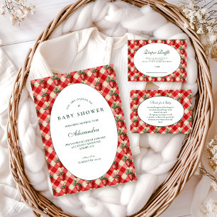 Erdbeer-Gingham-Cottage-Baby-Party Einladung