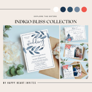 Indigo Bliss Watercolor Leaf Branch Foto Hochzeit Einladung