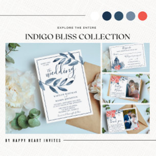 Indigo Bliss Watercolor Leaf Branch Foto Hochzeit Einladung