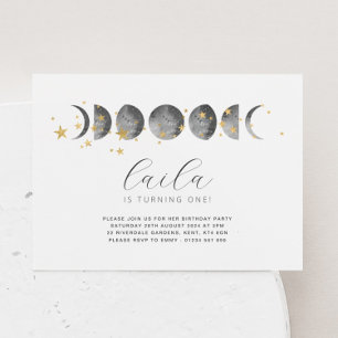 Moon Phases Gold Stars Einladung zum Geburtstag