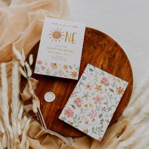 Floral Little Sunshine 1. Geburtstag Foto Einladun Einladung