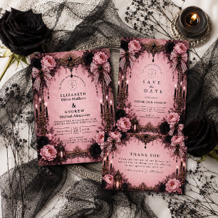 Romantische Pink-Gotische Hochzeit Dankeskarte