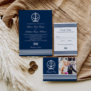 Nautical Navy Wedding Monogram Save the Date Ankündigungspostkarte
