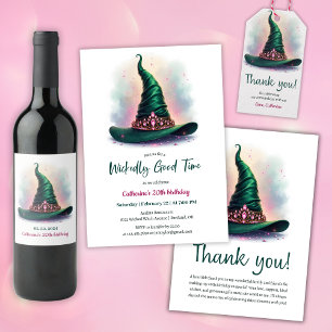 Magische Rosa Krone & Grüner Witzhut Geburtstag Dankeskarte