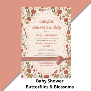 Babyparty   Schmetterlinge und Blüten Poesie Einladung
