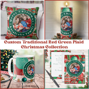 Custom Family Foto Red Green Kariert Holiday Kaffeetasse