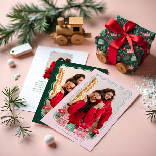 Rosa Vintage Eisenbahn Weihnachtsbaum Delivery Fot Dreifach Gefaltete Urlaubskarte