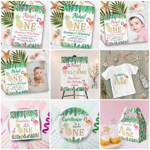 Tropical Summer Beach Luau Boys 1. Geburtstag Runder Aufkleber