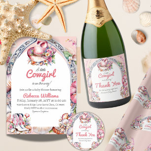 Western Kleine Cowgirl Pink Coastal Babydusche Runder Aufkleber