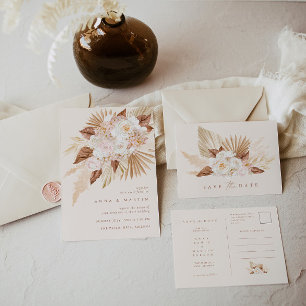 Boho Terracotta Pampas Grass Elegante Hochzeit Einladung