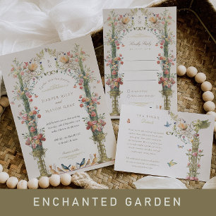 Garden Wedding Information Vintag Illustrationen Begleitkarte