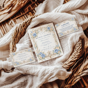 Staubblaue Rosen-Barock-Brautparty Dankeskarte