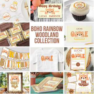 Boho Rainbow Fox Einladung zum ersten Geburtstag