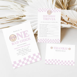 Groovy Girl Checkered Happy Face   1. Geburtstag Dankeskarte