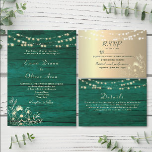Emerald Green Rustic Wood Wedding QR Code Einladung