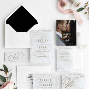 Moderne Marmorhochzeit   Schwarz Einladung