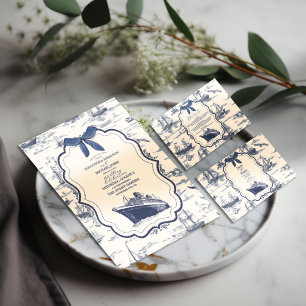 Chic Nautical Toile de Jouy Bow Wedding Begleitkarte