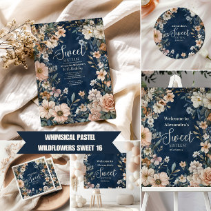 Blaue Pastelblüten Wildblumen Sweet 16 Banner