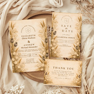 Herbst-Weizen Botanische Hochzeit Dankeskarte