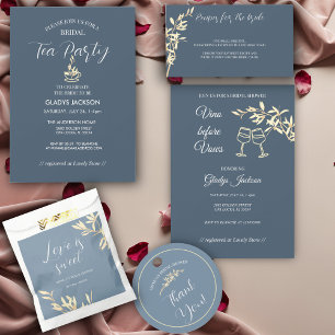 Timeless Floral Symphony in Blue Brautparty Einladung