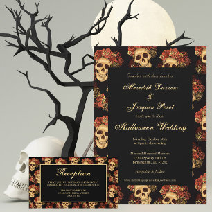 Gothic Skull Black Rote Rosen Halloween Hochzeit Einladung