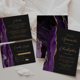 Lila Achat Gold Moderne Schrift Schiefer Hochzeit Einladung