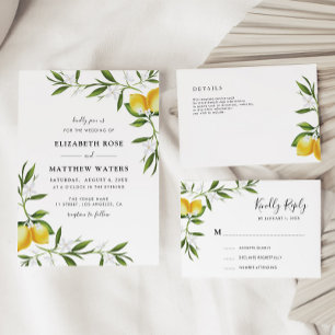 Hochzeit von Wasserfarbenlemonen mit elegantem Skr Einladung