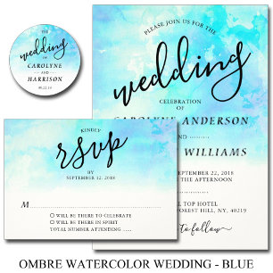 Ombre Watercolor Wedding Invitation - Blau Einladung