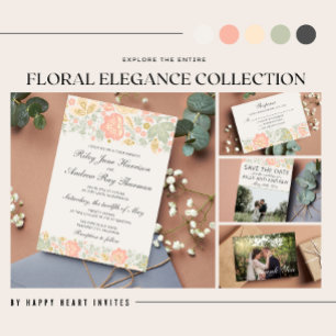 Floral Elegance Peach Blush Sage Classic Vielen Da Dankeskarte