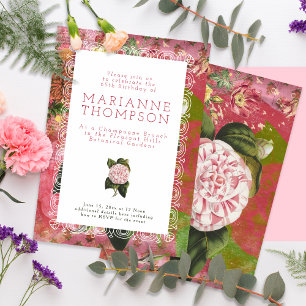 Elegante Vintage Kamelieblumenchic-Quadrat Quadratische Visitenkarte