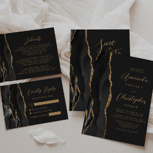 Schwarze Gold-Achat-Moderne-Schrift Hochzeitsdetai Begleitkarte