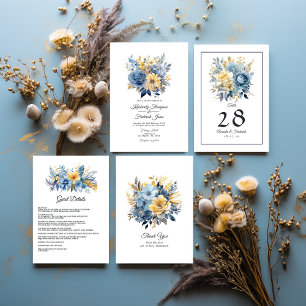 Dusty Blue and Gold Floral Wedding Dankeskarte