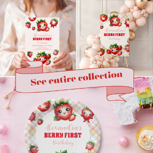 Foto Strawberry Berry Erster Geburtstag Dankeskarte