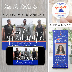 Modernes Script Orange und Blue 4 Foto Abschluss Ankündigung