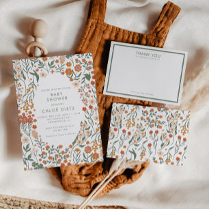 Moderne Retro Groovy Floral Baby Dusche Dankeskarte