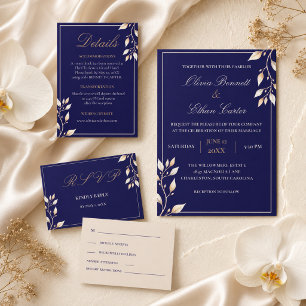 Elegante Navy-Gold-Botanische Hochzeitsfeier Tischnummer