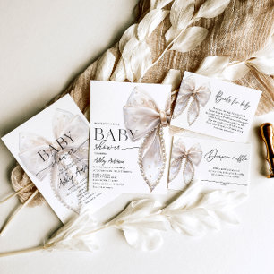 Elegant Pearl Bow Diaper Raffle Tickets Begleitkarte