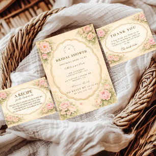 Vintage Rosengarten-Hochzeitsdusche in zartem Rosa Dankeskarte